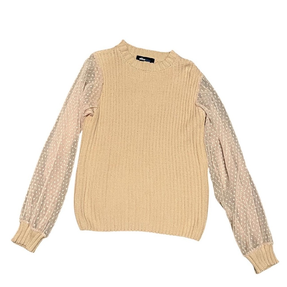Elegant Beige Sweater with Sheer Sleeves